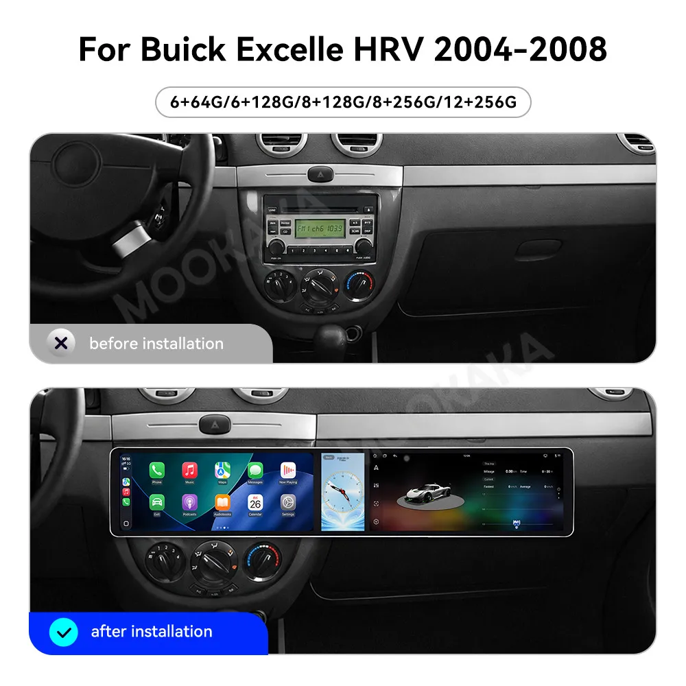 Double 12.3 Inch Screen Car Radio For Buick Excelle HRV 2004-2008 Android GPS Navigation Multimedia Stereo Receiver Head Unit