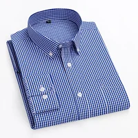 Camisas de Algodón 100% para Hombre, Primavera-Verano, Manga Larga, a Cuadros, Azul Verde, Ropa Masculina, Camisa con Botones