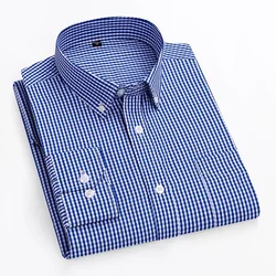 Thin Spring Summer 100% Cotton Shirts for Men Long Sleeve Checkered Dress Shirt Mens Blue Green  Men Clothing  Button Up Shirt