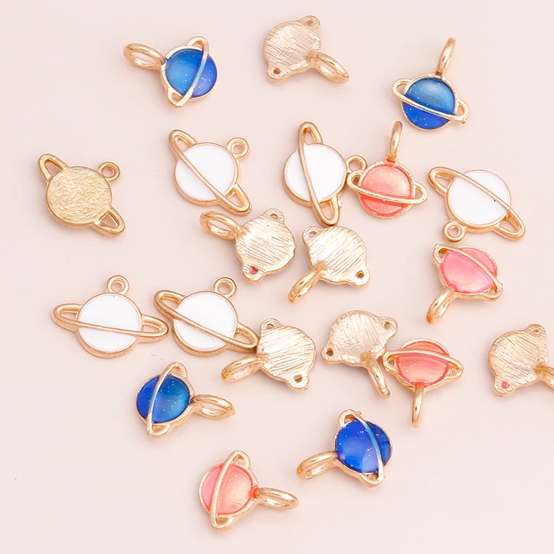10pcs Cute Galaxy Saturn Charms for Earrings Necklaces Pendant Enamel diy Charms Jewelry Making Accessories Findings