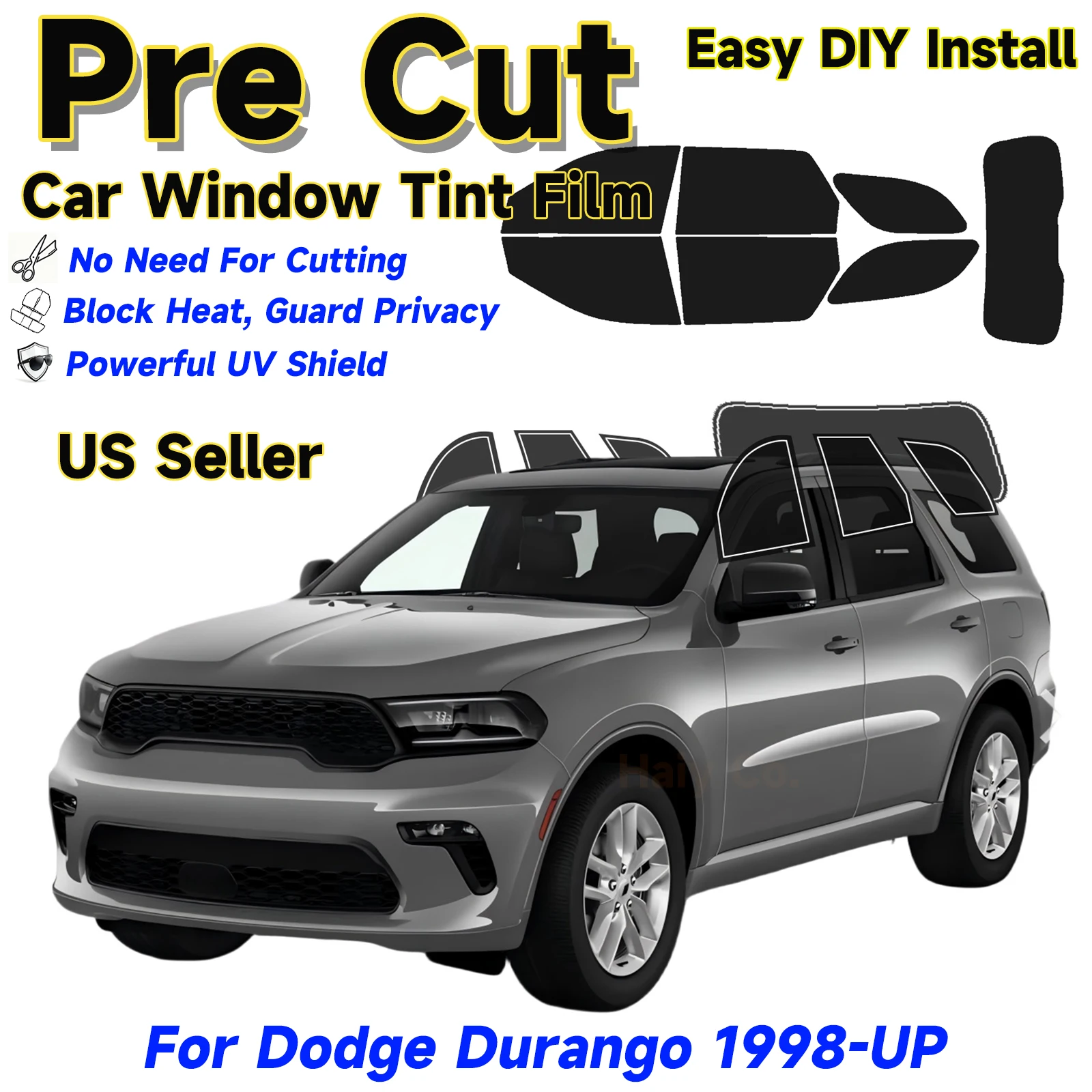Precut Window Tint Kit Car for Dodge Durango 1998-2025 Any Year Auto Sun Uv Blocking Heat 2Ply Window Protector Privacy Films