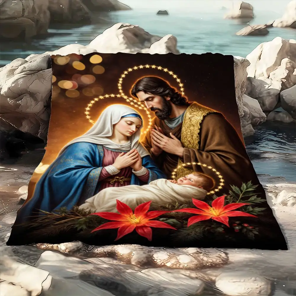Holy Family Religious Blanket - Soft Microfiber Throw Featuring Mary, Joseph, and Baby Jesus in a Festive Christmas Scene, Elega