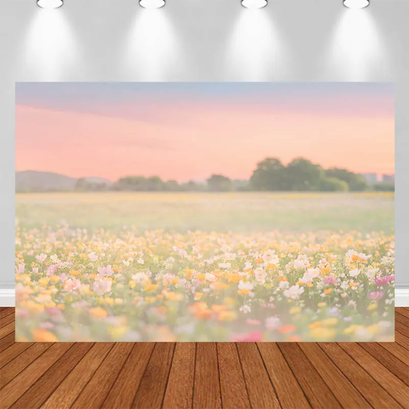 

LS Photography Backdrop Outdoor Flower Field Lawn Sunset Scene Decor Birthday Cake Smash Kids Adult Portrait Photo Background
