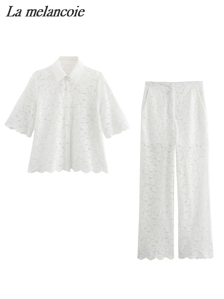 Lace Pleated Sleeveless Split Maxi Top ＆ Mid Waist Mini Pants Set