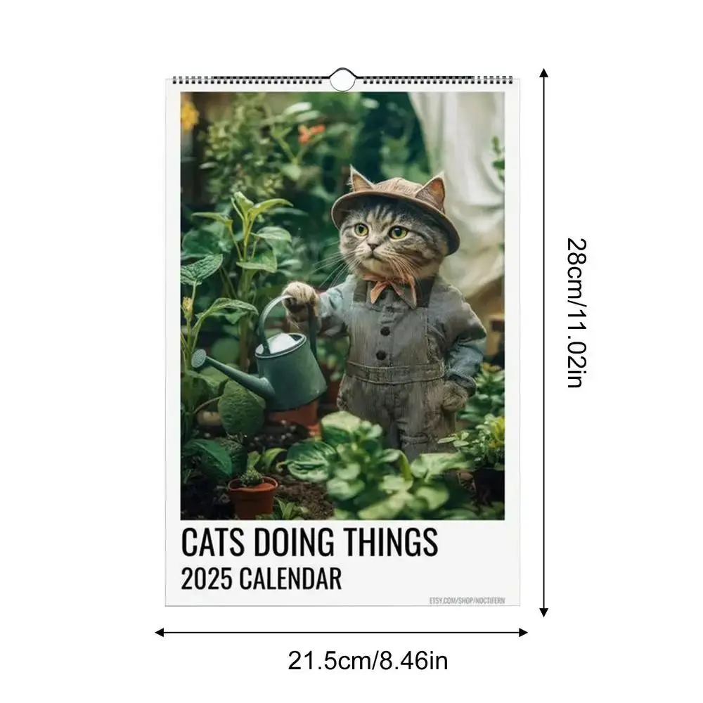 Thick Paper 2025 Calendar Monthly Planner Calendar Cat Illustration Wall Calendar Cat Imitating Human Movements Desktop Calendar