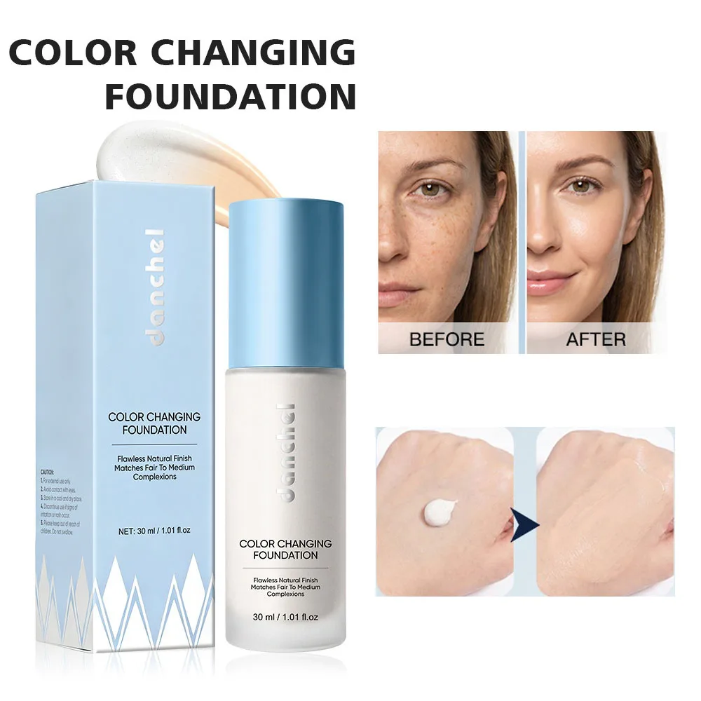 Base de Maquillaje Danchel con Cambio de Color, Hidratante, de Larga Duración, Corrector, Cobertura Modulable, Adaptable al Tono de Piel Medio, Base BB para Rostro