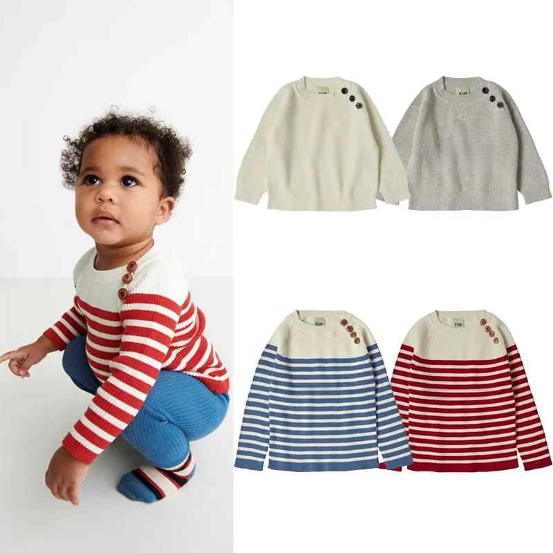 FUB Danish Style Pure Cotton Knitted Sweater for Boys and Girls - High-Quality Children's Striped Sweater