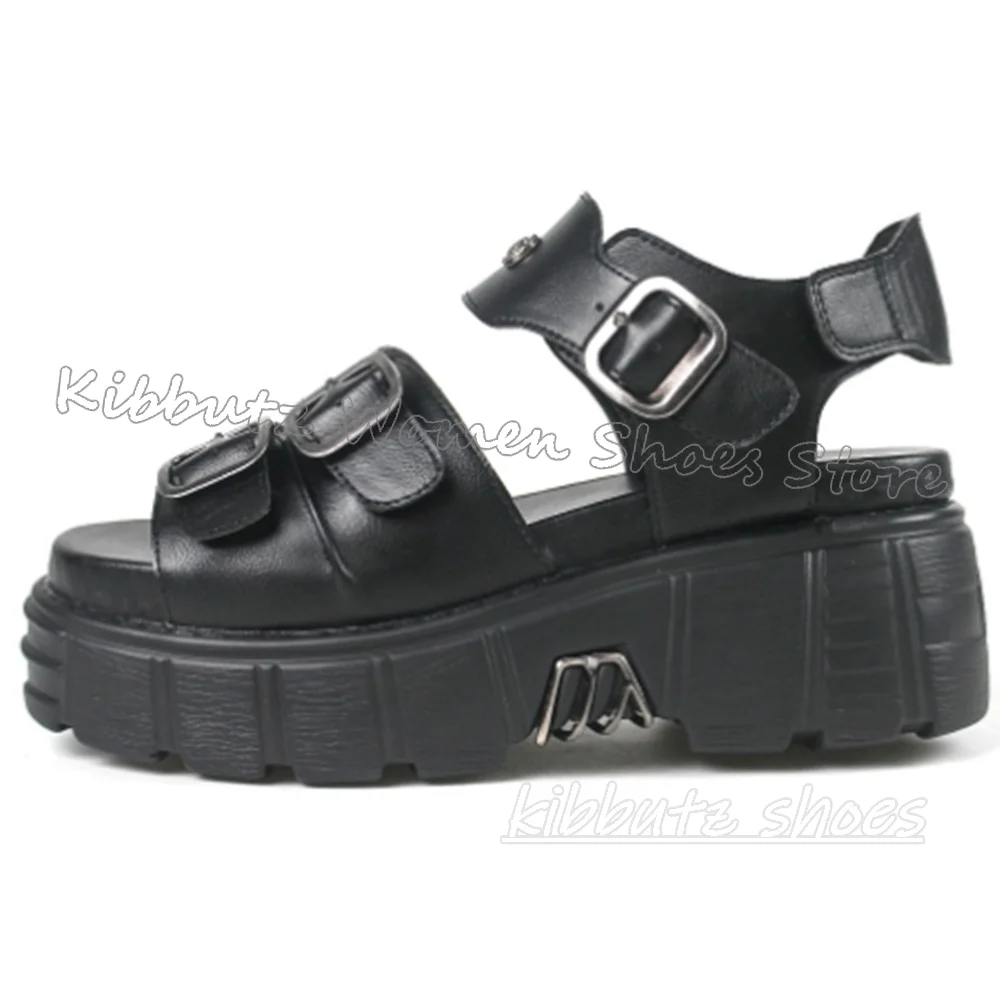 Punk Thick Bottom Sandals Platform Rock Gothic Dark Style Y2k Round Toe Belt Buckle Ankle Strap Fashion Concise Shoes Newest
