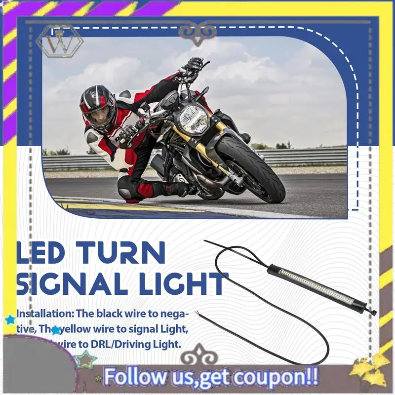 ABXV-Flexible Switchback Dual-Color White & Amber Motorcycle LED Fork Turn Signal DRL Daytime Running Light Waterproof