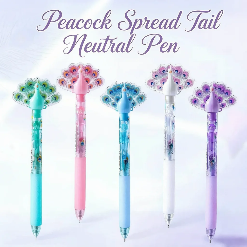 Peacock Fan Gel Pens 0.5mm Black Ink Neutral Pens Press-to-Open Peacock Tail Design Smooth Writing for School Office Supplies