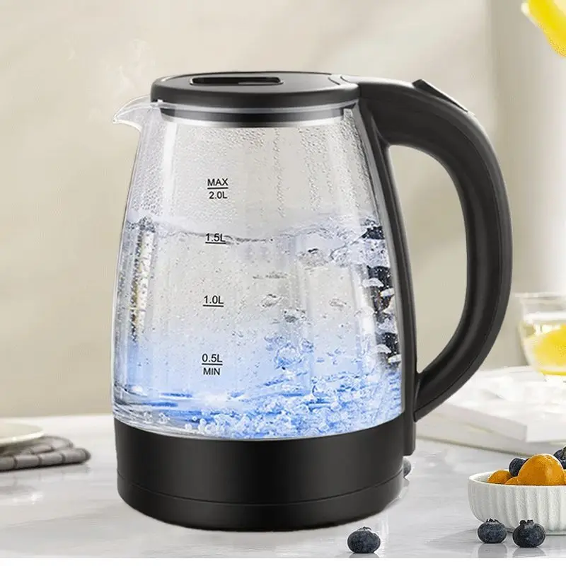 Borosilicate Glass Electric Kettle with Blue LED Light 1500W Fast Boil Auto Shut-Off Water Boiler for Home & Office