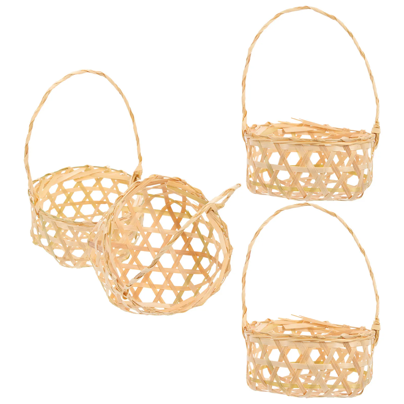

4pcs Bamboo Gift Box Woven Basket Small Vegetable Fruit Storage Wedding Decor Baskets Handles Pastoral Style Household