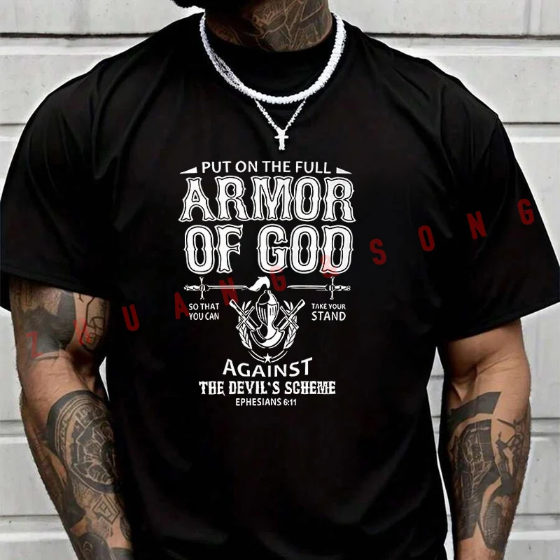 Camiseta para hombre con la inscripción "Put On The Full Armor Of God", camiseta informal de alta calidad con cuello redondo y manga corta, tallas S-3xL