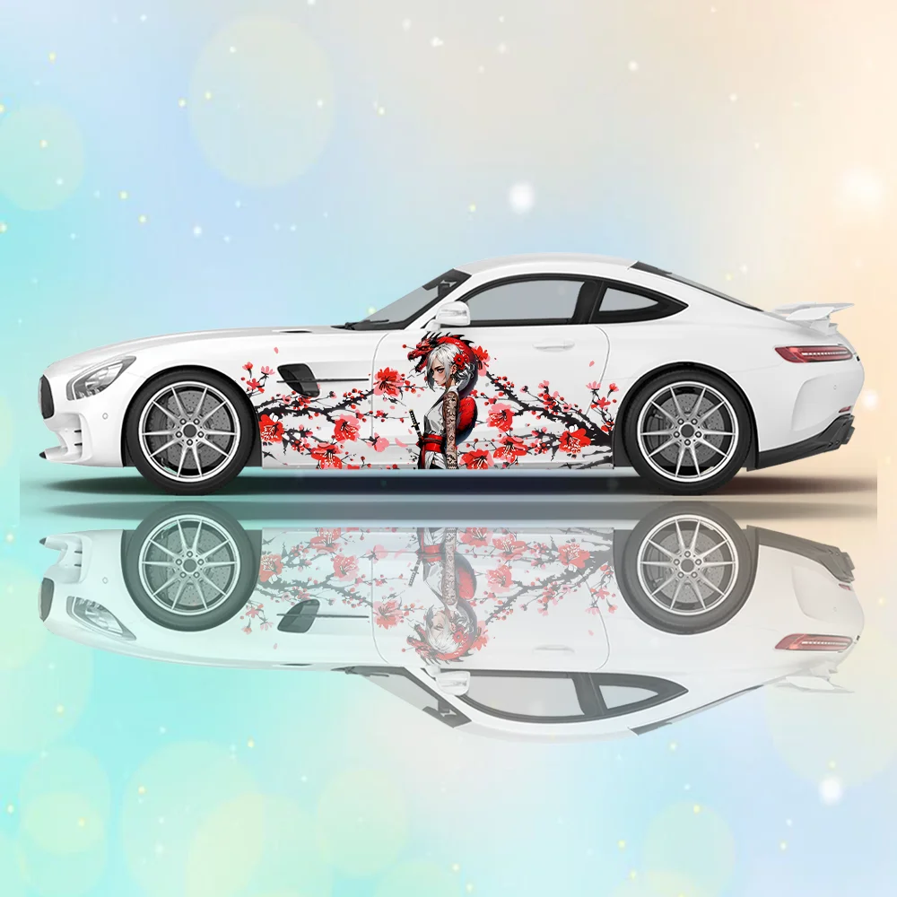 Japanese Woman and Kimono Car Vinyl Wraps Decal Self-adhesive PVC Sticker Suitable for Trucks SUV Decoration Auto Accessories
