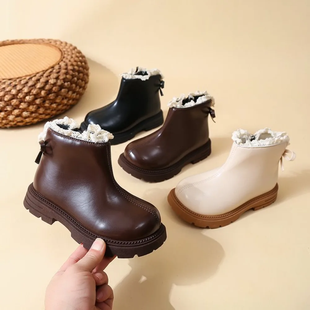 2026 Autumn Boots For Girls PU Leather Waterproof Children's Casual Boots Platform Anti-slippery Princess Footwear Fashion Boots