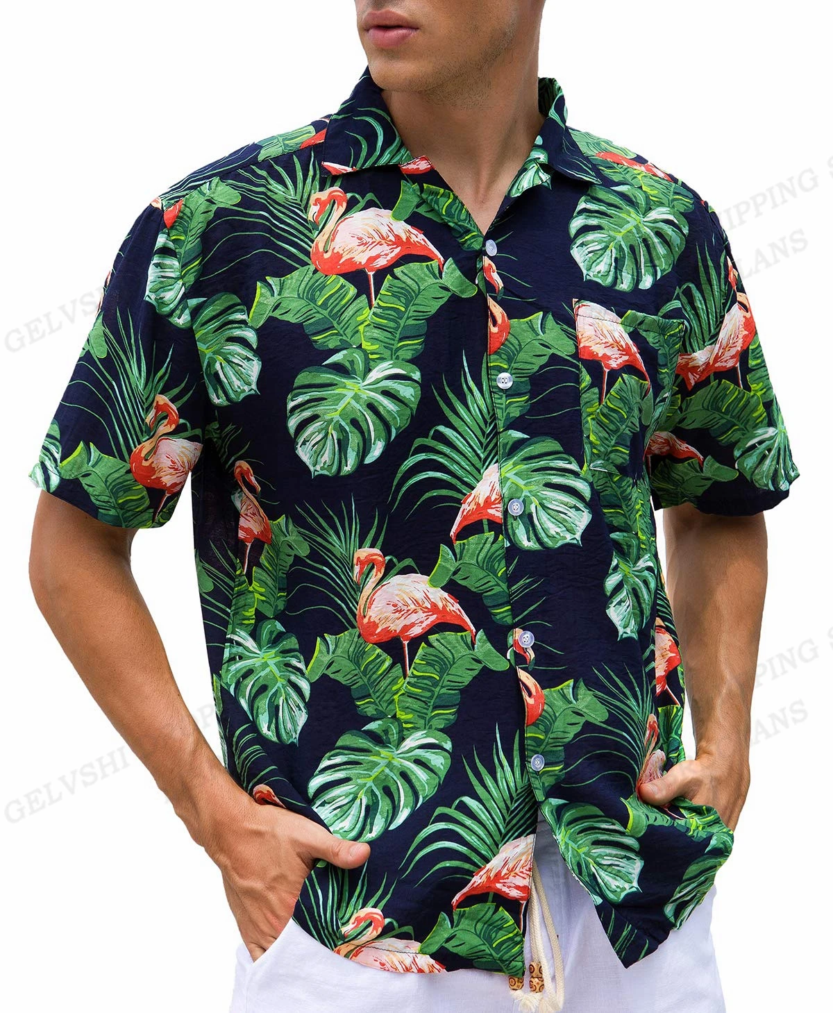 Tropic Leaf Print Shirts Men Fashion Hawaiian Shirt Casual Vocation Beach Blouse Aloha Lapel Shirt Cuba Blouses Men\'s Clothing