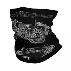 Vintage KMZ Dnepr-12 Motorcycle Diagram (White - Black Background) Ural Bandana Neck Gaiter Printed Motorcycle Club Face Scarf