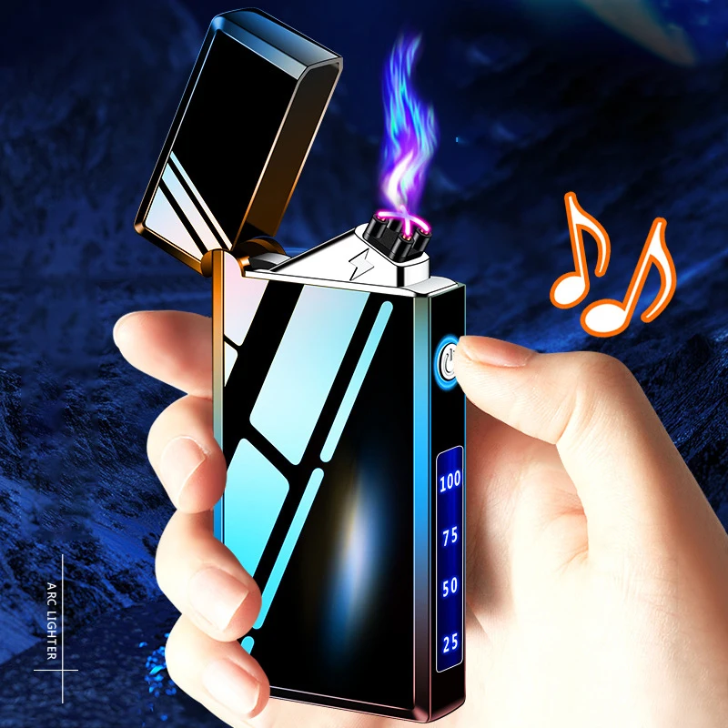 High-End Electric Dual Arc Lighter Type-C Rechargeable Windproof Cigarette Lighter Cigar Smoking Accessories Men\'S Birthday Gift