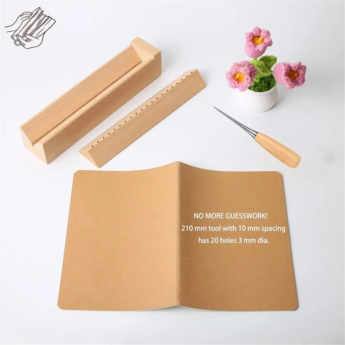 COFA Wood Book Binding Cradle with an Awl,Book Binding Kits Used for Bookbinding Hole Punching Easy to Store