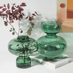 Glass Vase Green Round Gourd Floral Vase Hydroponic Flower Pot Geometric Circle Terrarium Home Decoration Accessories Vases Pots