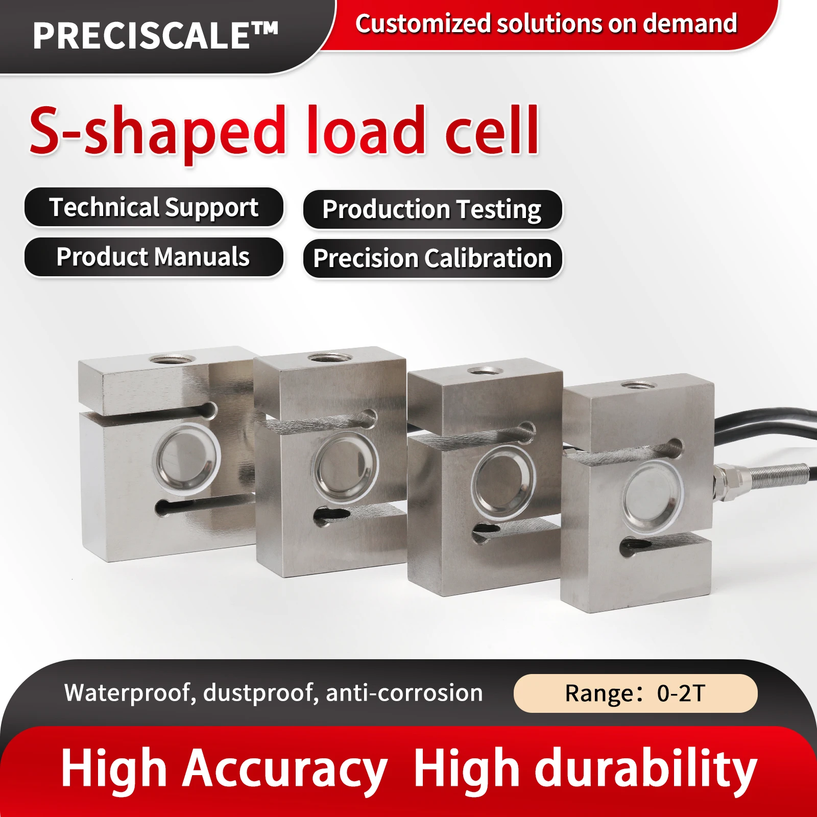 S type Load Cell Sensor,Test Pressure and Tension for Electronic Scale,200KG 300KG 500KG 1T 2T,Sensitivity 2.0mV/V