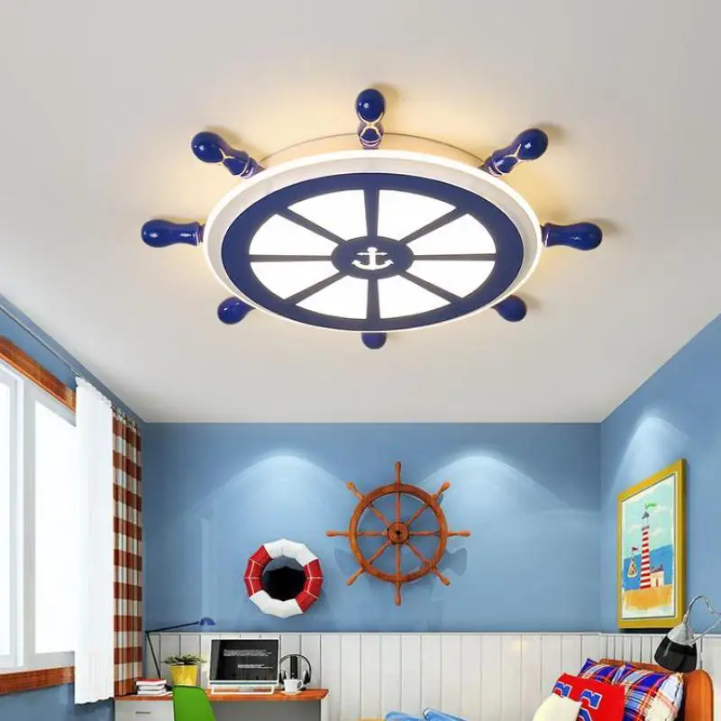 

kid's Blue sailing lamp lighting children room Led ceiling light fixtures dining bed wood bamboo