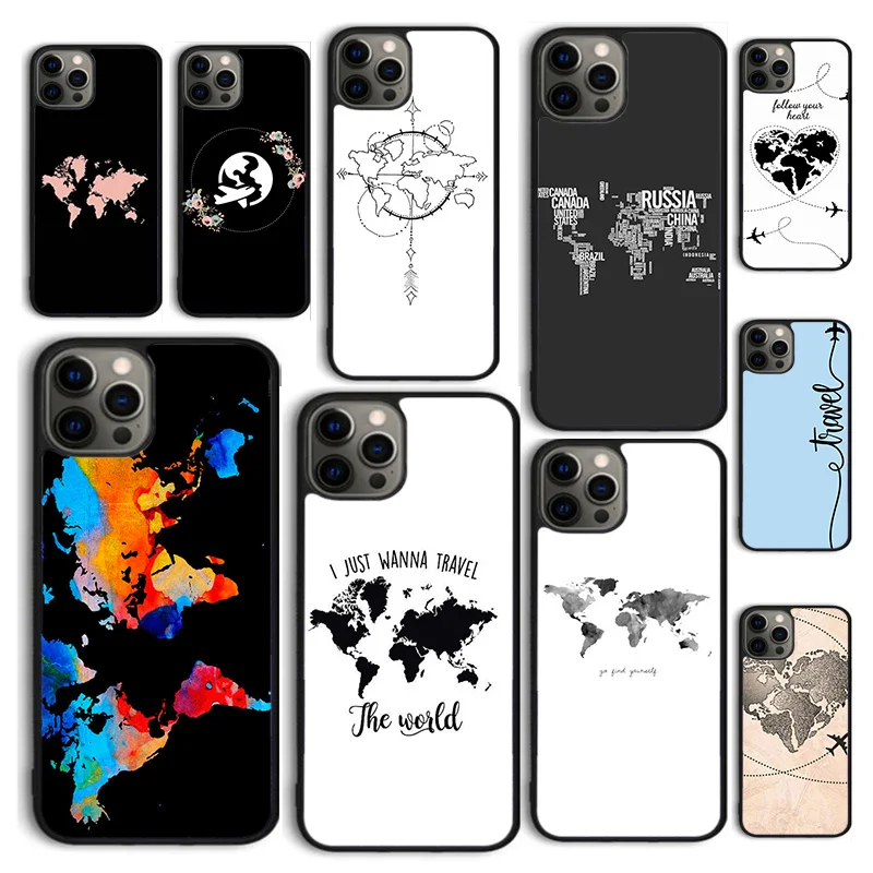 Autumu World Map Travel Just Go Phone Case Cover for iPhone 16 15 12 mini 11 13 14 Pro Max SE 2020 Apple 6S 7 8 Plus Coque