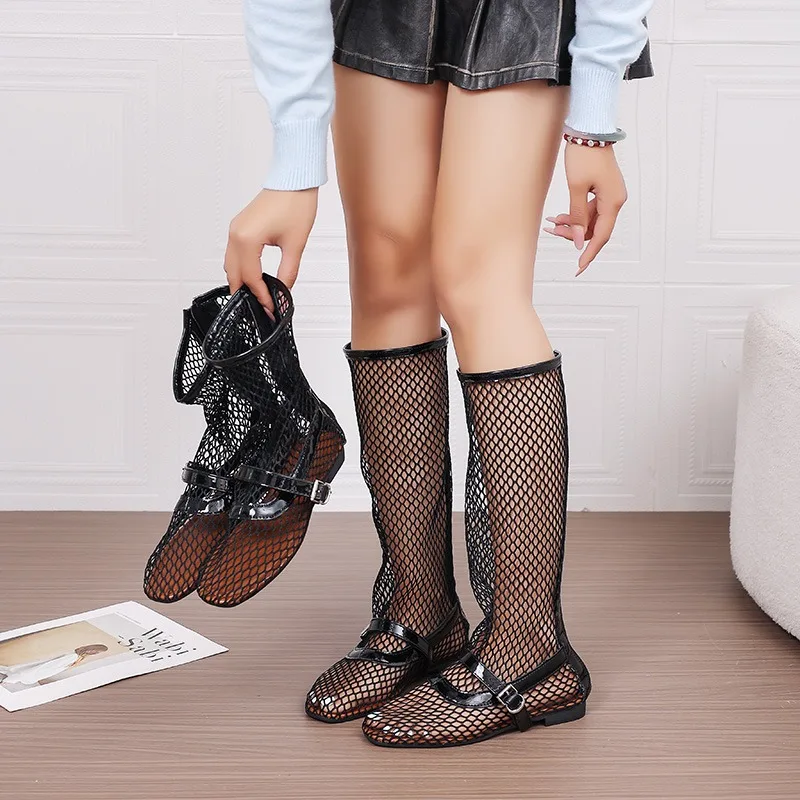 2026 Summer New Trend Hollow Out Women Sandals Fashion Mesh Roman Style Cool Boots Ladies Casual Comfortable Lightweight Shoes