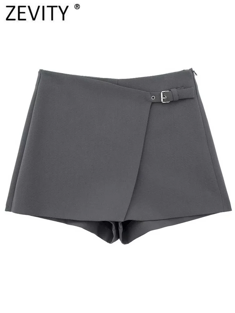 

ZEVITY 2023 Women Fashion Belt Design Asymmetrical Mini Skirt Shorts Lady Side Zipper Hot Shorts Chic Pantalone Cortos QUN5454