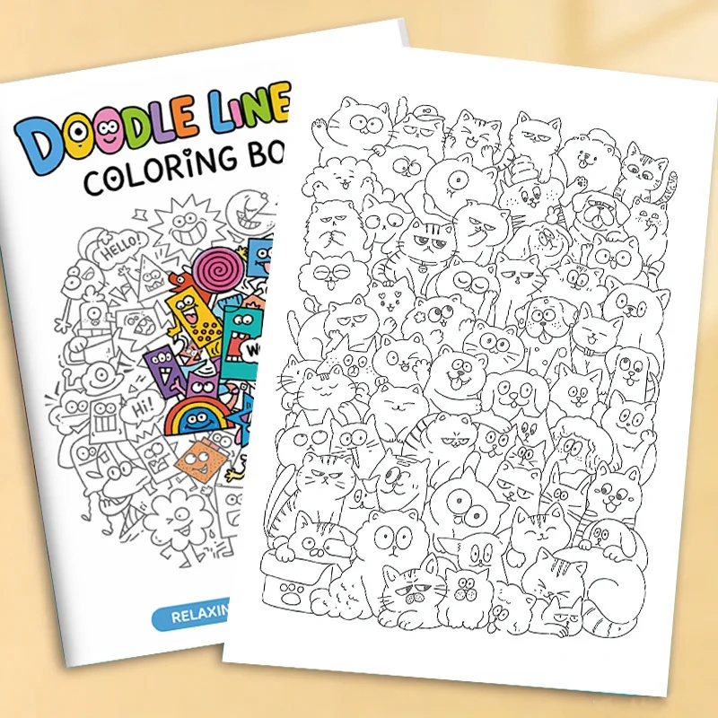 Livre d'art pour adultes Little Doodle, 32 pages, pages à colorier et à tracer sur le thème de plusieurs scénarios, livre d'activités relaxantes