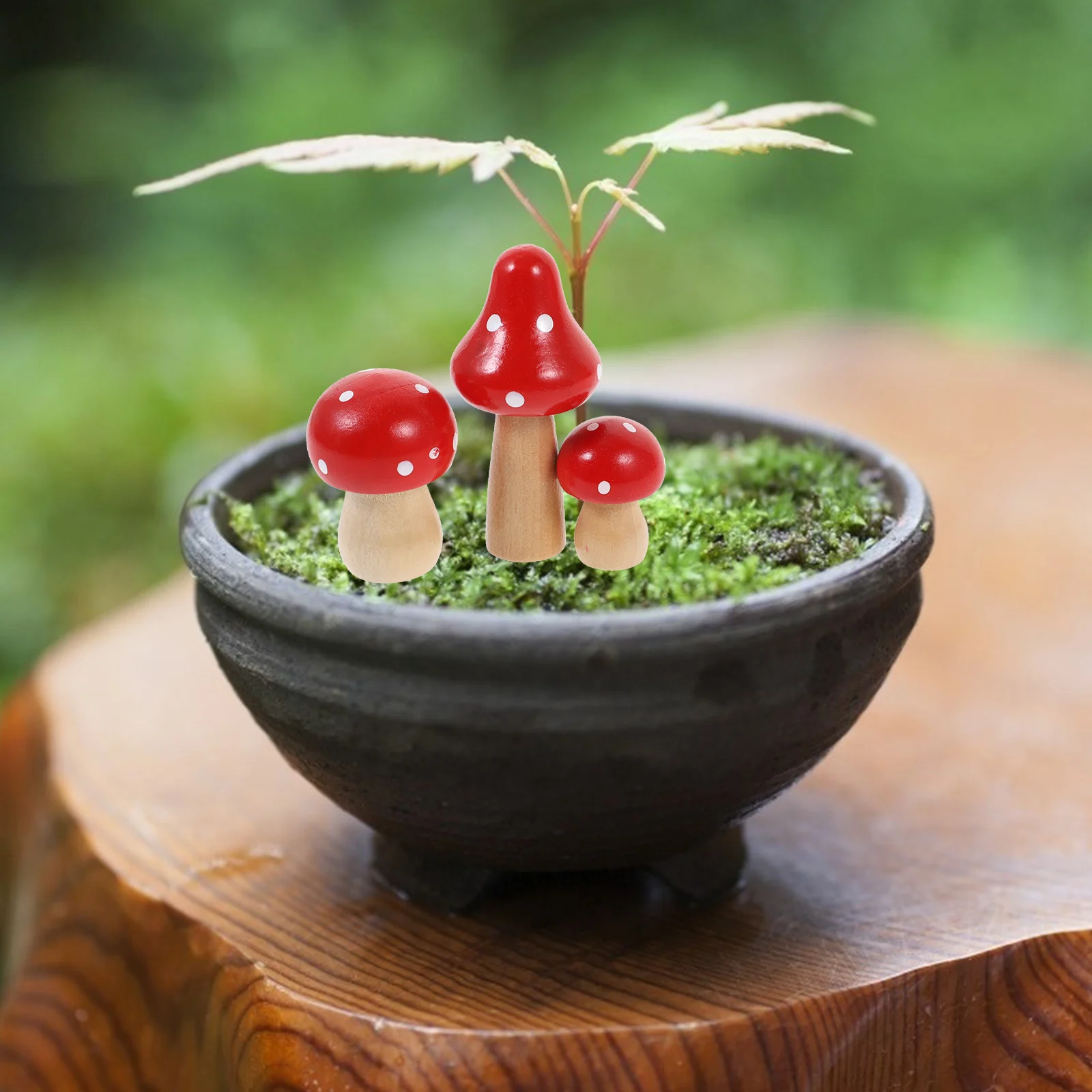 

3 Pcs Wooden Mushroom nament Realistic Colorful Durable Home Office Cafe Mushroom Desktop nament Decor Gifts
