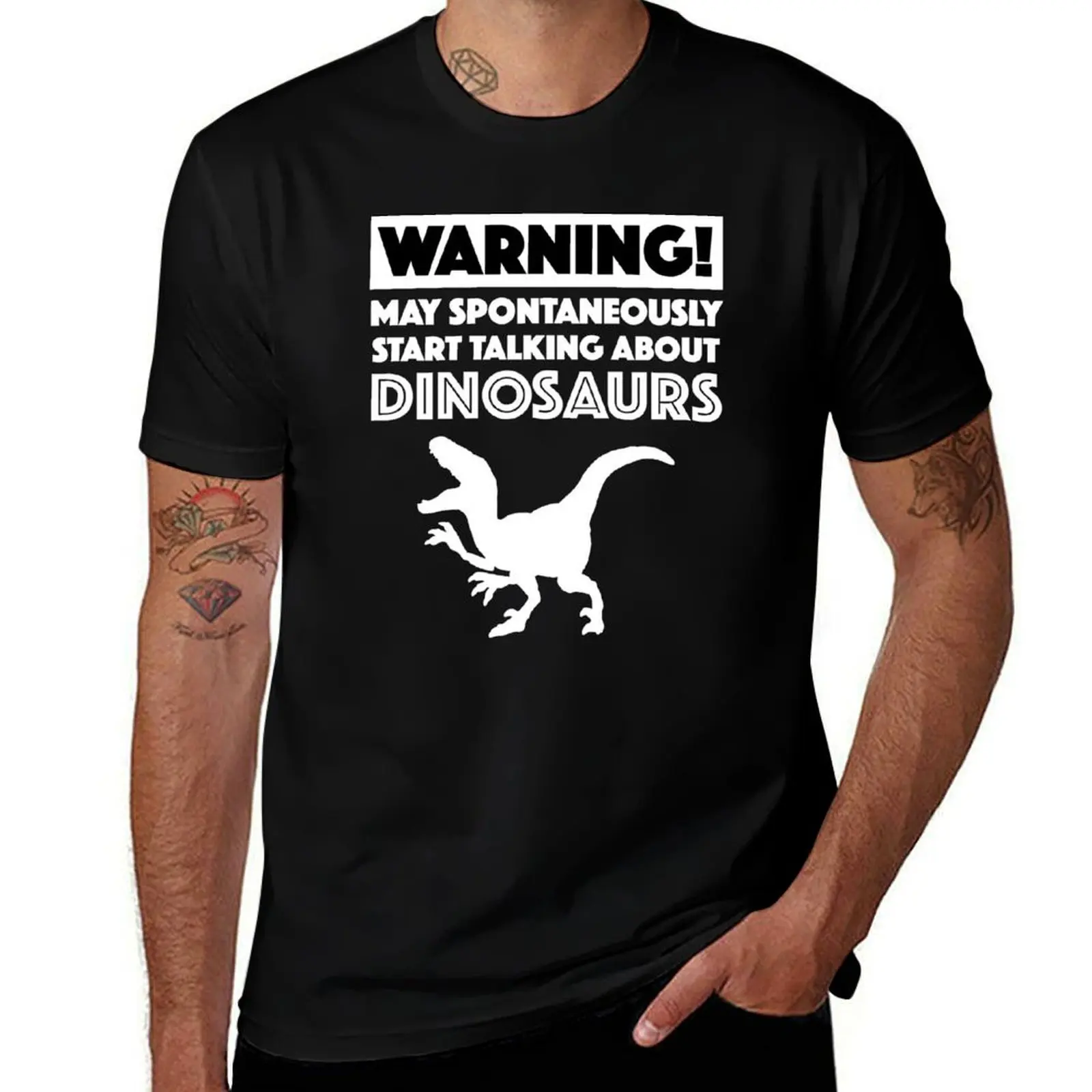 Warning! May Spontaneously Start Talking About Dinosaurs T-Shirt Daily Work Short Sleeve Top T-Shirt