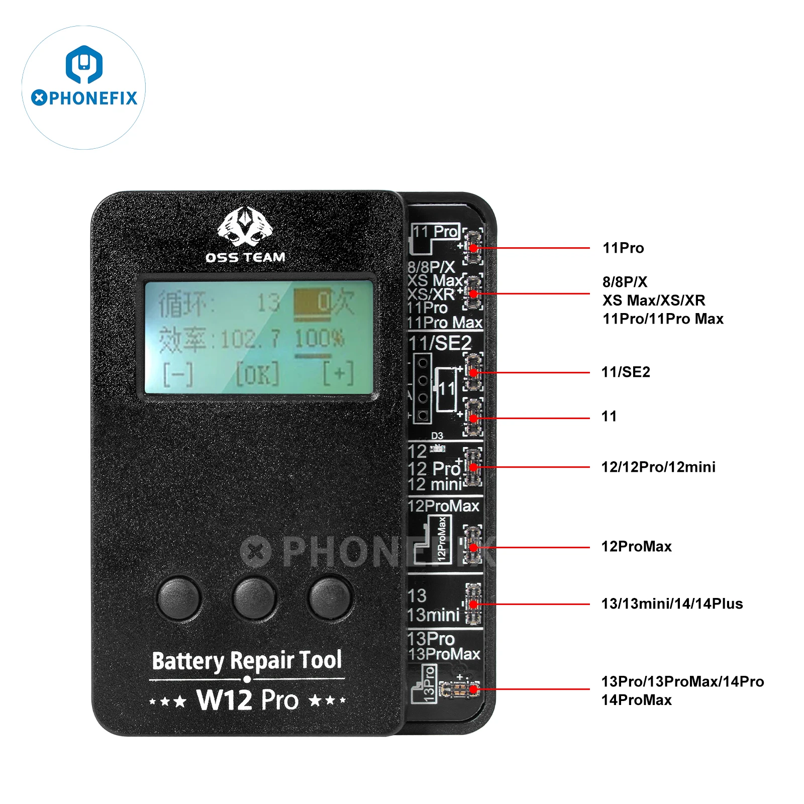 Programador de reparación de batería W12 Pro, caja W11 Pro para iPhone 11-15PM 0-100%, calibración de datos de salud de batería, reinicio de conteo