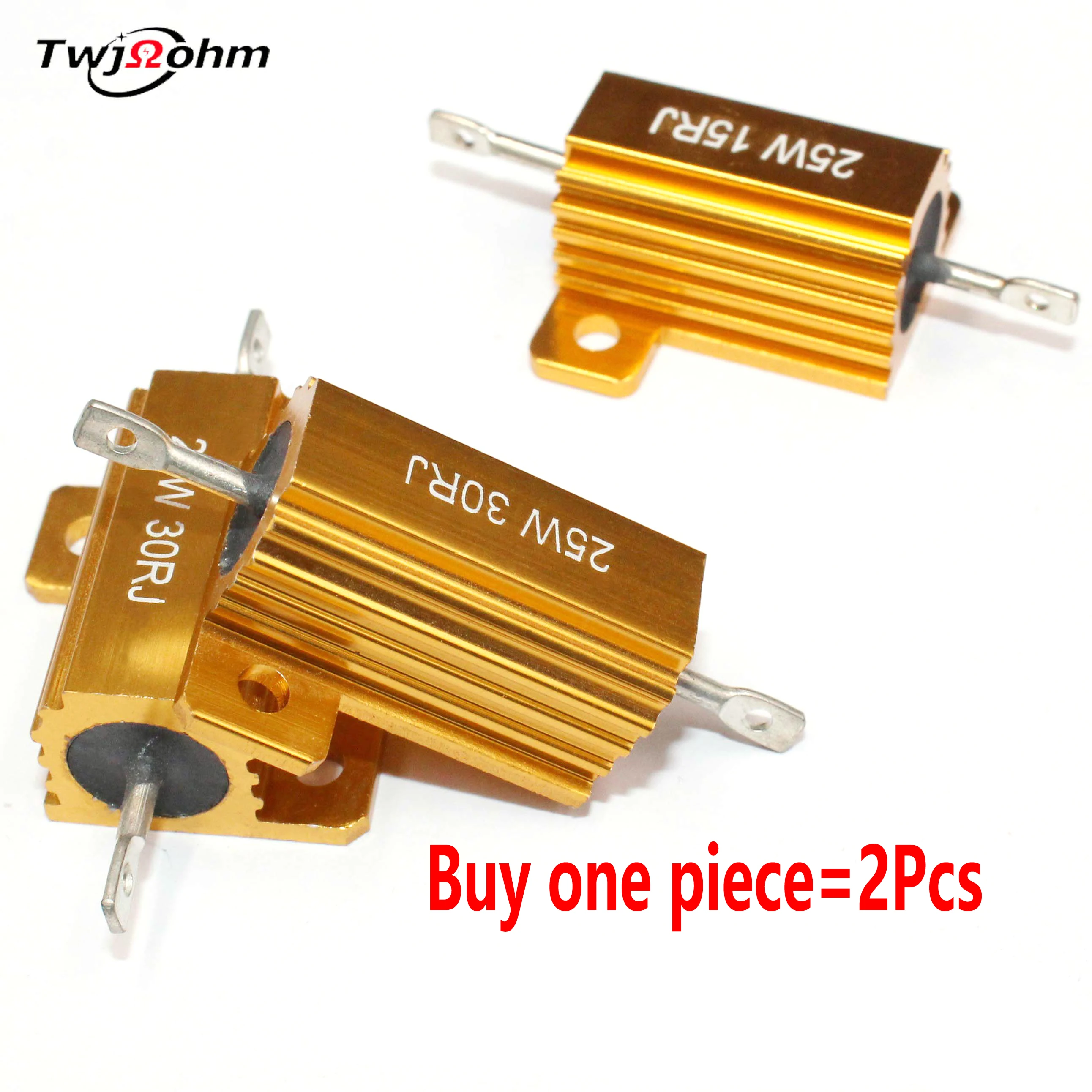 

2PCS RX24 high power 25 watt gold aluminum housing resistor 0.0R1R6R5R0.5R8R1K10R30R30R200R50R100R Ohm 2K decoding resistor