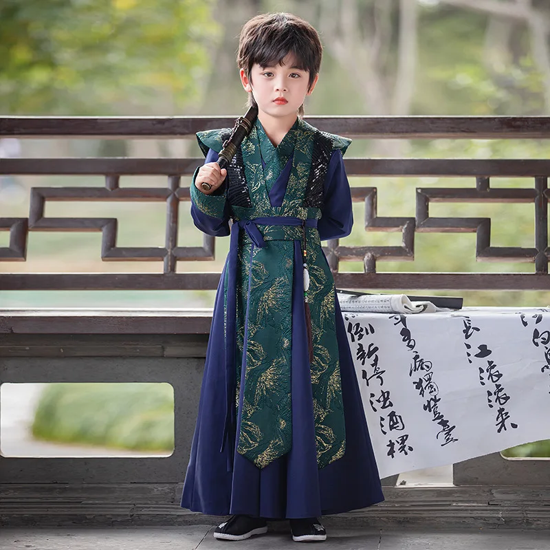 Traditionelle Kinder lang ärmel ige alte Kleidung Frühling traditionelle Stickerei Hanfu Boy Cosplay Outfit schönen Tang Anzug