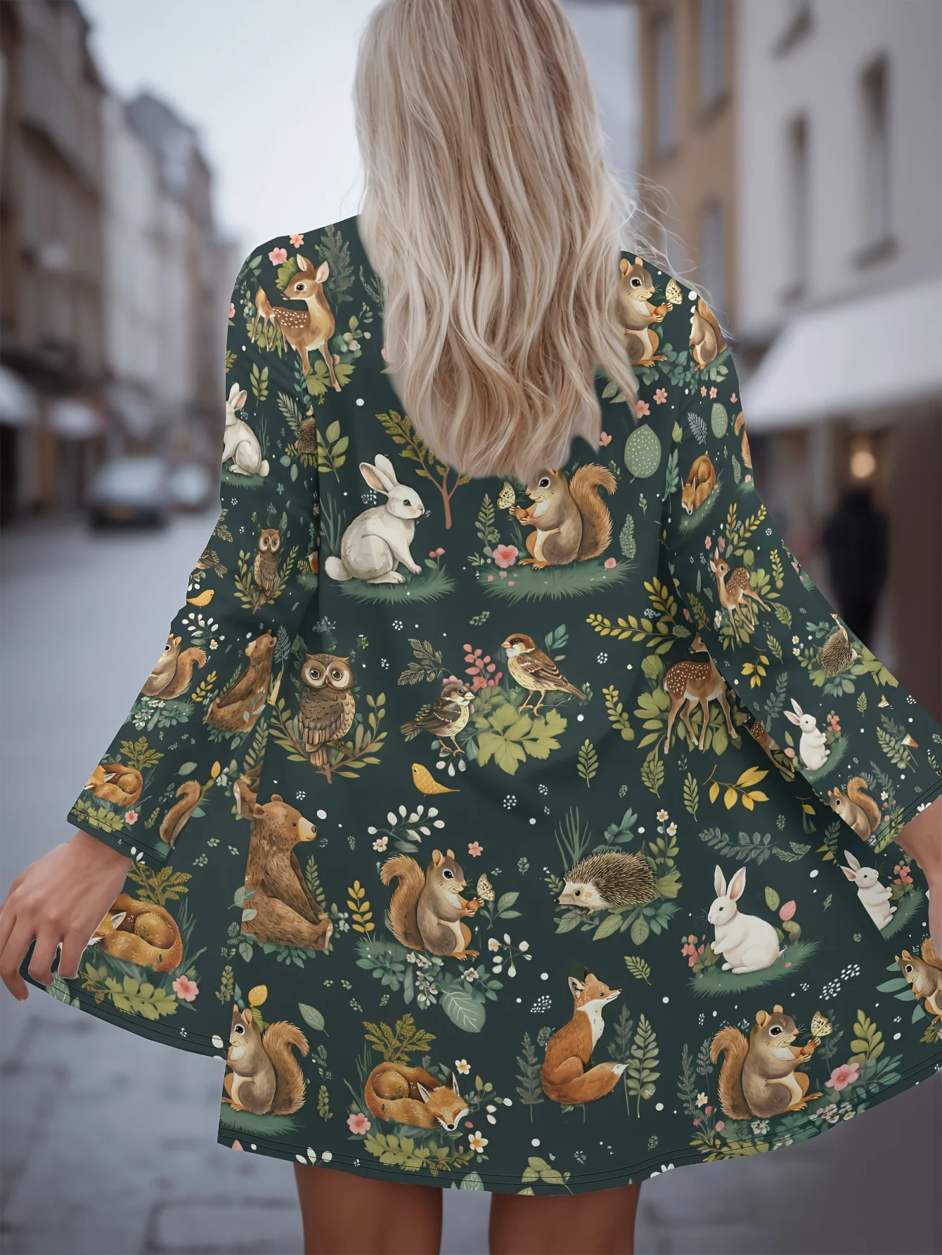 

2025 Fashion Women's Animal Printed Long Sleeve Cardigan, Polyester Open Front, Lightweight Cover Up, Spring Autumn Casual Coat