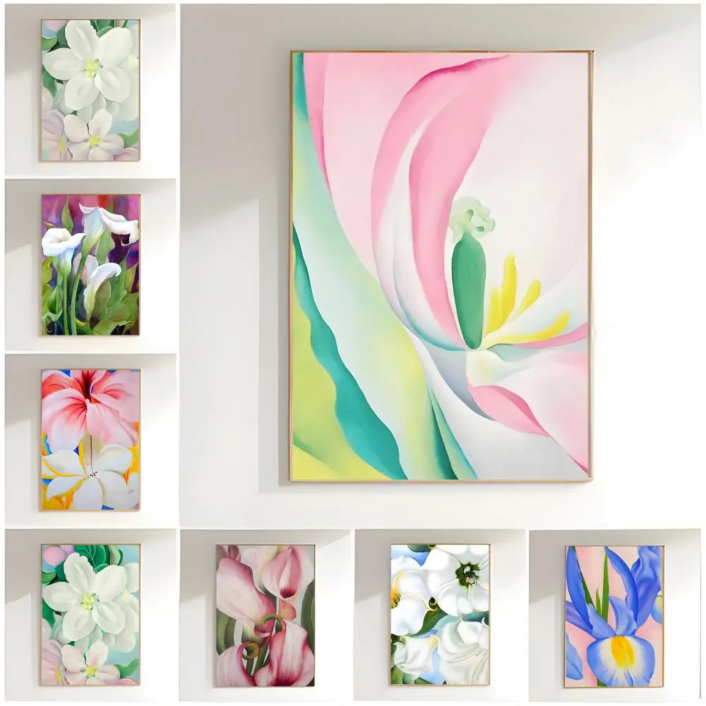 artwork painting G-Georgia OKeeffe Abstract Flower Artwork Poster Classic Wall Art  Home Decor  Peel and Stick Unframed