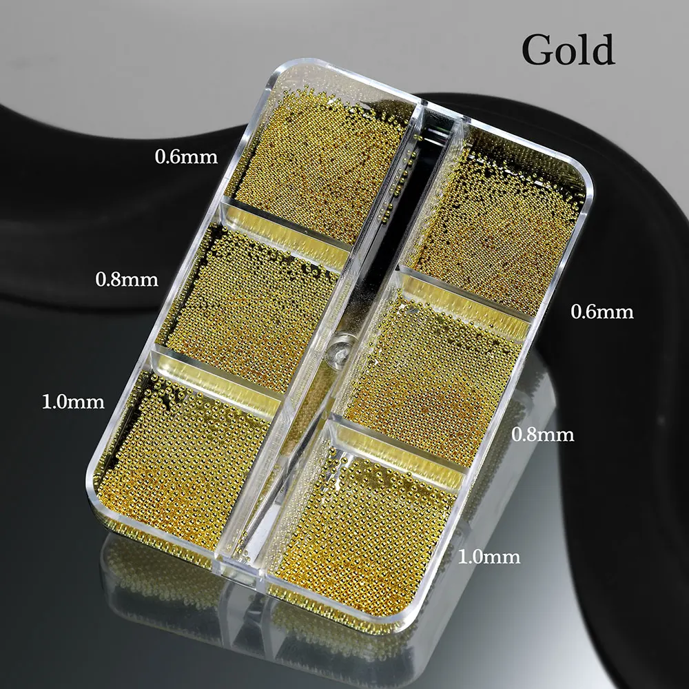 12Grid Gold/Silber Mini Kaviar Perlen Nail Art Dekorationen Metall Micro Balls Nagel Charm mit Magnetstift 3D Mini Kaviar Nagel Edelstein