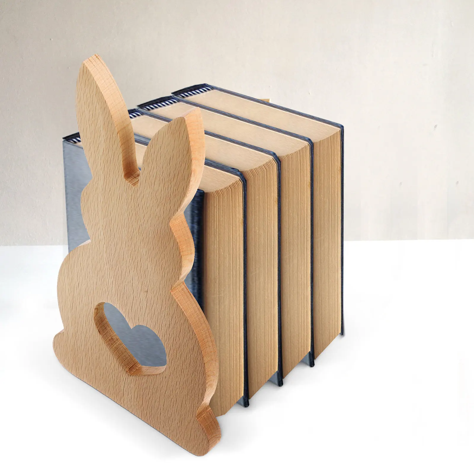 Wood Rabbit Bookends Bunny Shape Book Ends for Shelves Desk Bookshelf Accessories Book Organizer Stylish Desk Decor