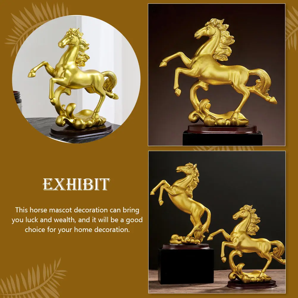 

Creative Resin Desktop Decor Horse Statue Ornament Lucky Gift for Office Home Table Golden Horse Sculpture Figurine