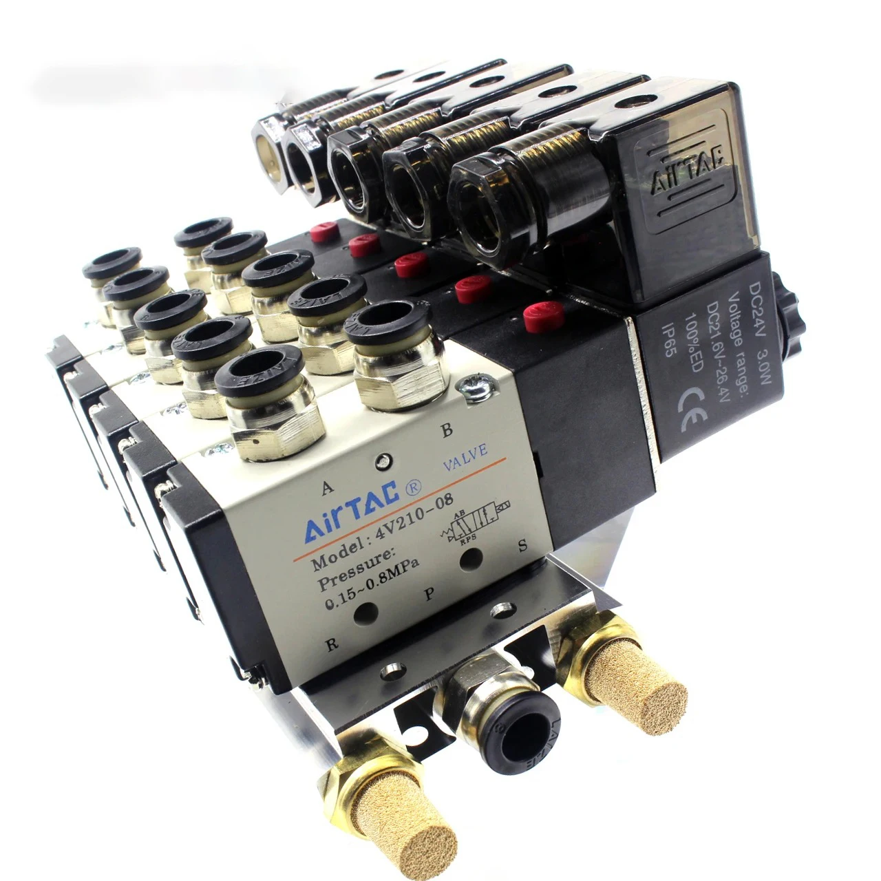 AIRTAC Manifold Stations 4V210-08 DC12V 24V with Fittings 5 Port 2 Position Solenoid Valves Solenoid Valve Multi-way Combination