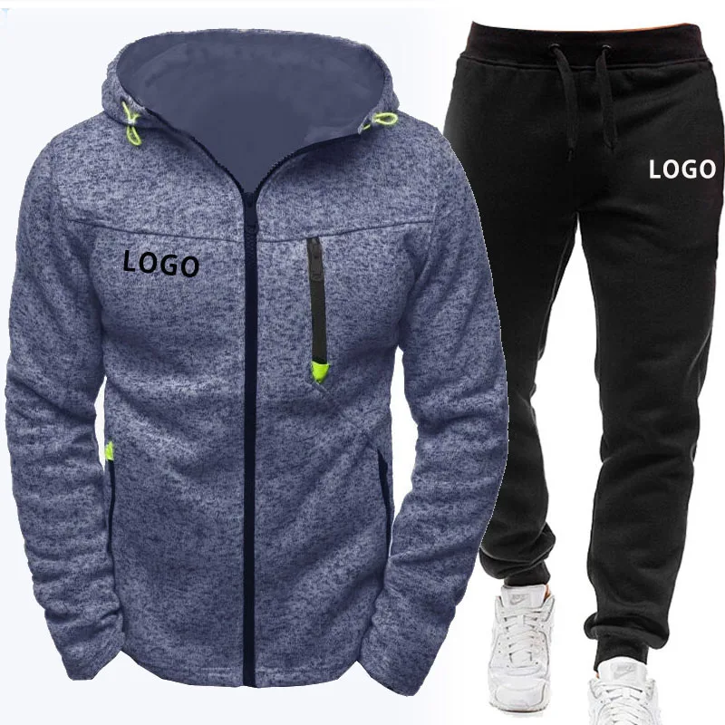 Custom Logo Brand Men Tracksuit 2 Pieces Sets Autumn Winter Jacket Casual Zipper Hoodies Sportswear+Pants Sports Suit Clothing