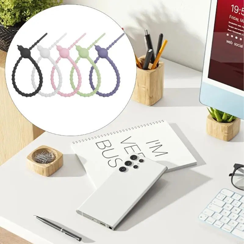 

23GE Pack of 5 Silicone Rubber Cable Ties Easy to Use Wire Organizers for Household and Office Cables Elastic Cord Tie