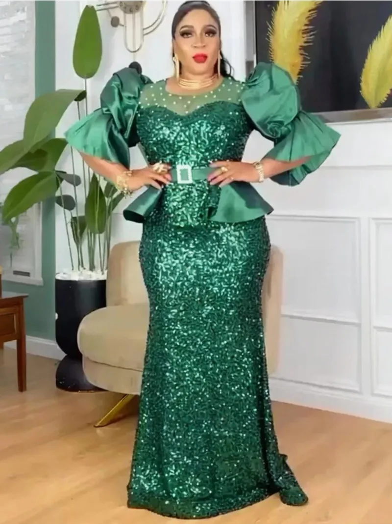 فساتين أفريقية أنيقة للنساء ثوب مسائي فاخر مزين بالتر مقاس كبير فستان حفلات الزفاف التركي 2025 ملابس نسائية جديدة