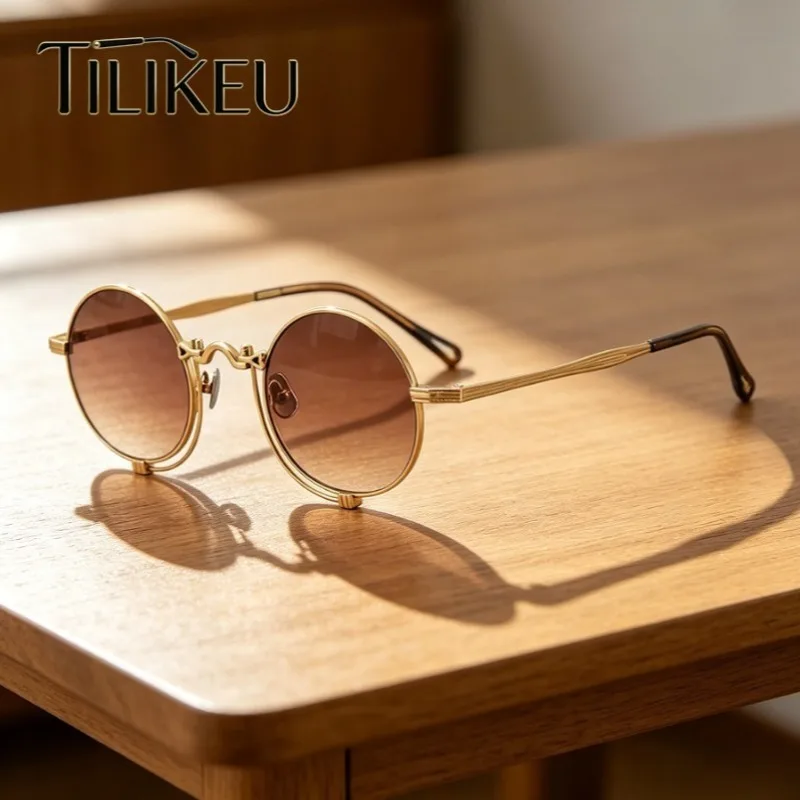 

Vintage Punk Style Oval Pure Titanium Polarized Sunglasses Designer Luxury Runway Streetwear Hip-Hop Party Travel Eyewear UV400