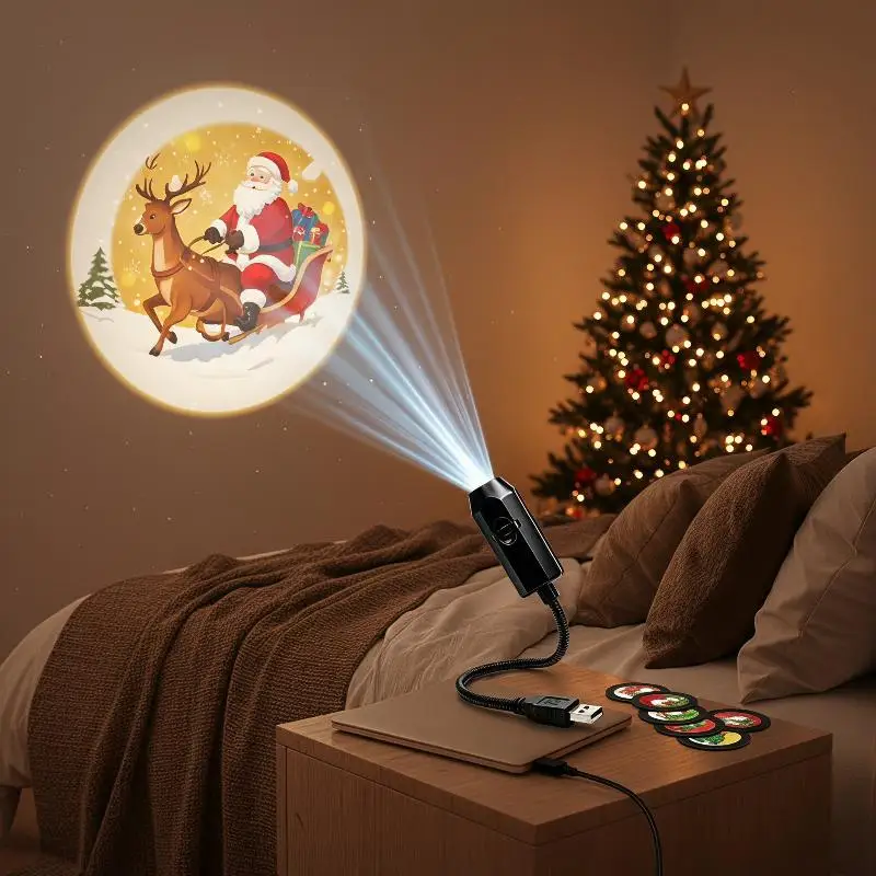Portable USB Christmas Halloween Projector Light Multiple Holiday Scene Patterns With For Bedroom Wall Decoration