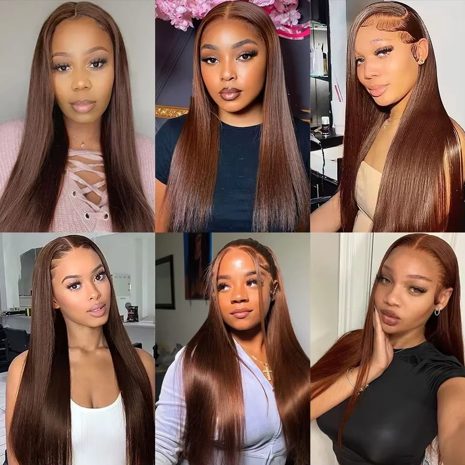 36 38 inch #4 Chocolate Brown 13x4 HD Lace Front Human Hair Wigs Pre Plucked Peruvian Straight Glueless Lace Frontal Wigs Women image 5