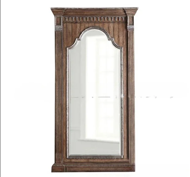 

Solid wood barber shop full-length mirror retro carved log oak full-body floor mirror