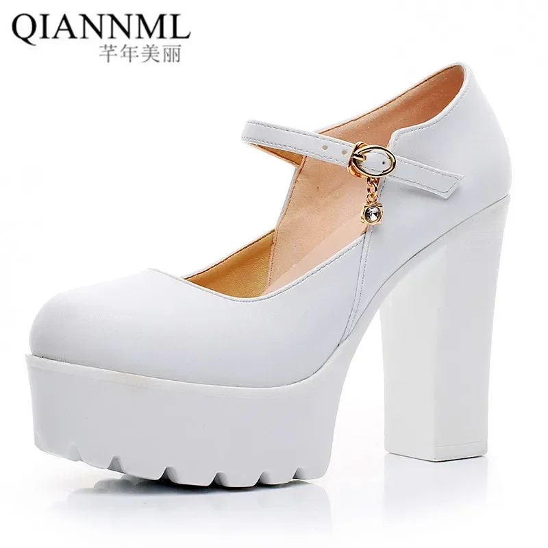 12cm Small Size 33-43 Spring Soft Leather Shoes Platform Pumps 2025 Trend Spring Block High Heels Shoes for Model Party Dress - Image 2
