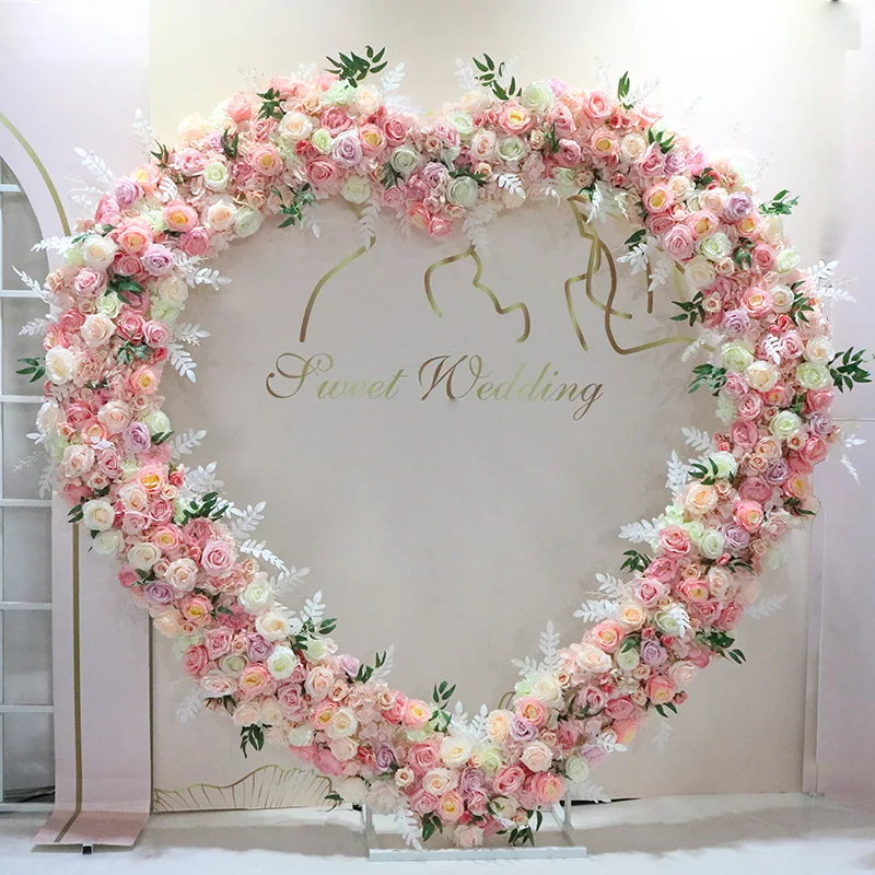 Imagem -03 - Casamento Coração em Forma de Arco de Metal Decoração de Fundo de Festa de Aniversário Faça Você Mesmo Jardim Balão Carrinho de Flores Ouro e Branco 2.0x2.0m